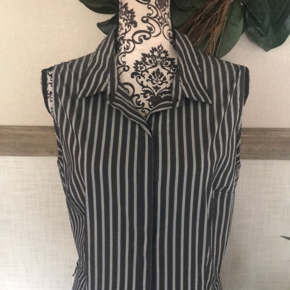 Pinstriped Asymmetric Flared Dress - Picture 3 of 6